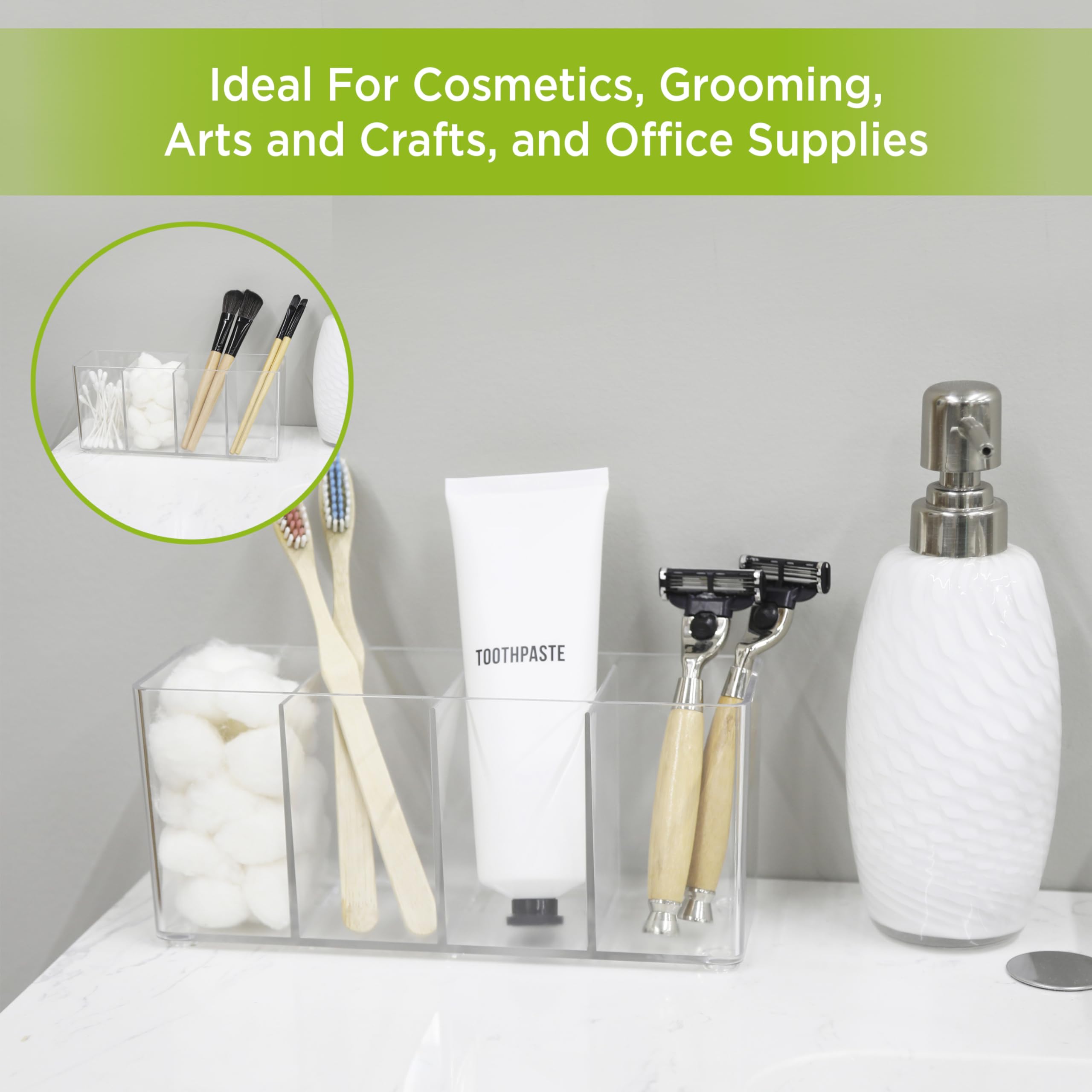 Kenney Storage Made Simple Drawer Organizer Bin, 4 Compartments, Clear - Image 4