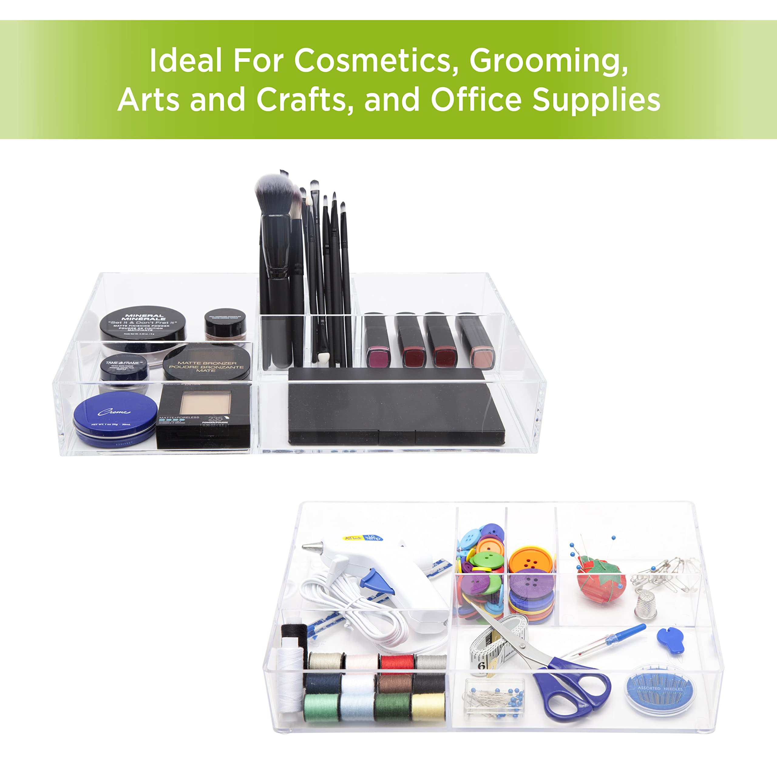 Kenney Storage Made Simple Drawer Organizer Tray, 6 Compartments, Clear - Image 3