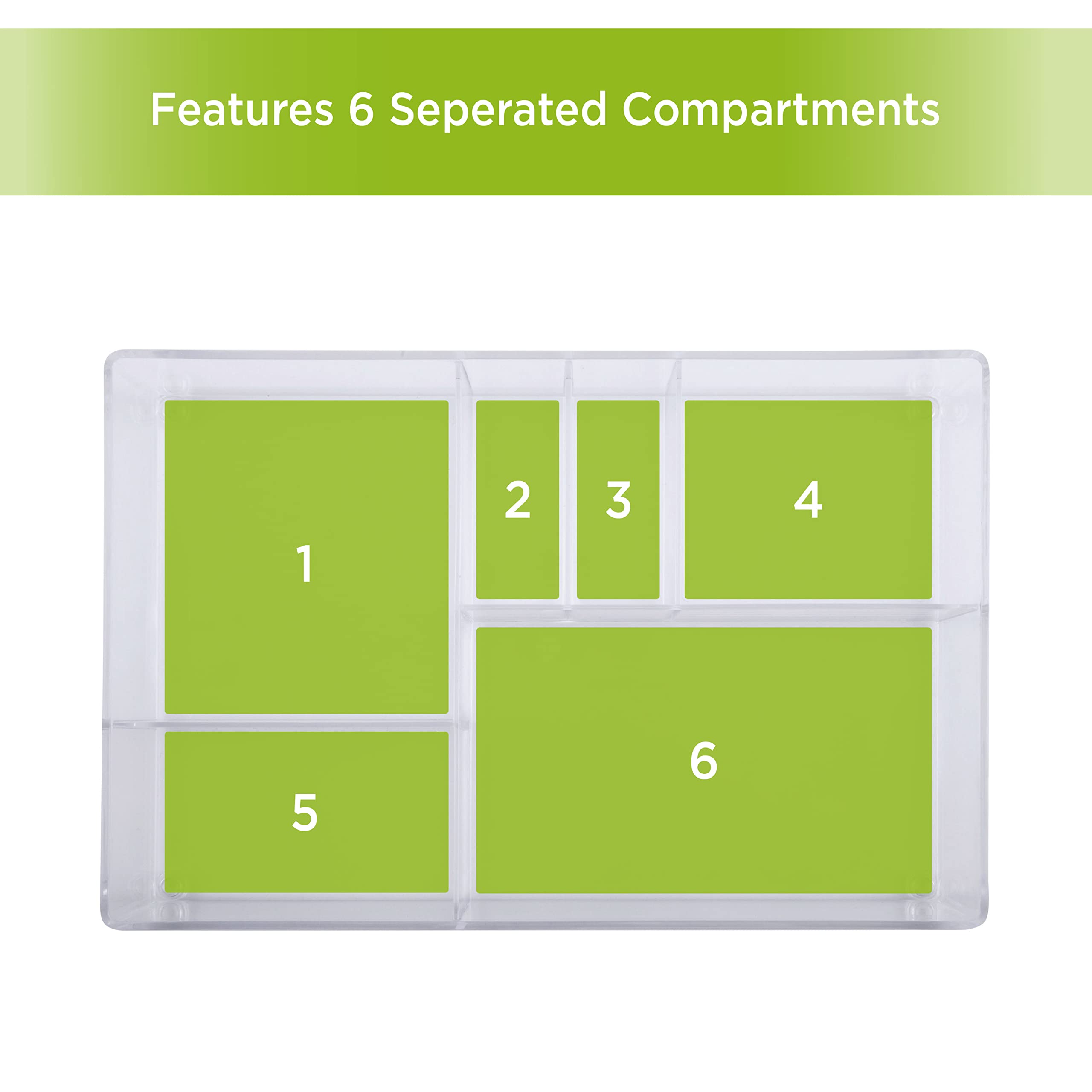 Kenney Storage Made Simple Drawer Organizer Tray, 6 Compartments, Clear - Image 4