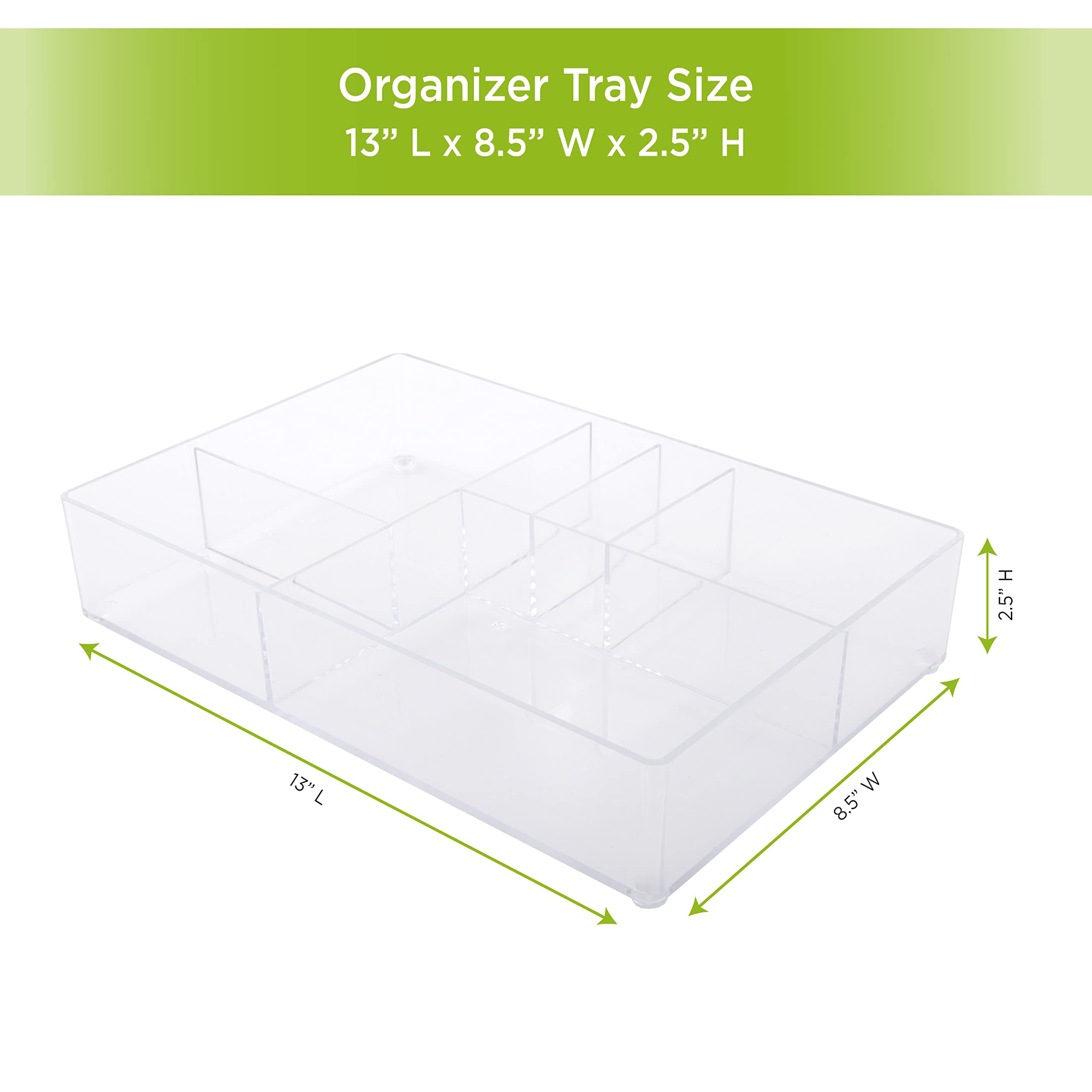Kenney Storage Made Simple Drawer Organizer Tray, 6 Compartments, Clear - Image 7
