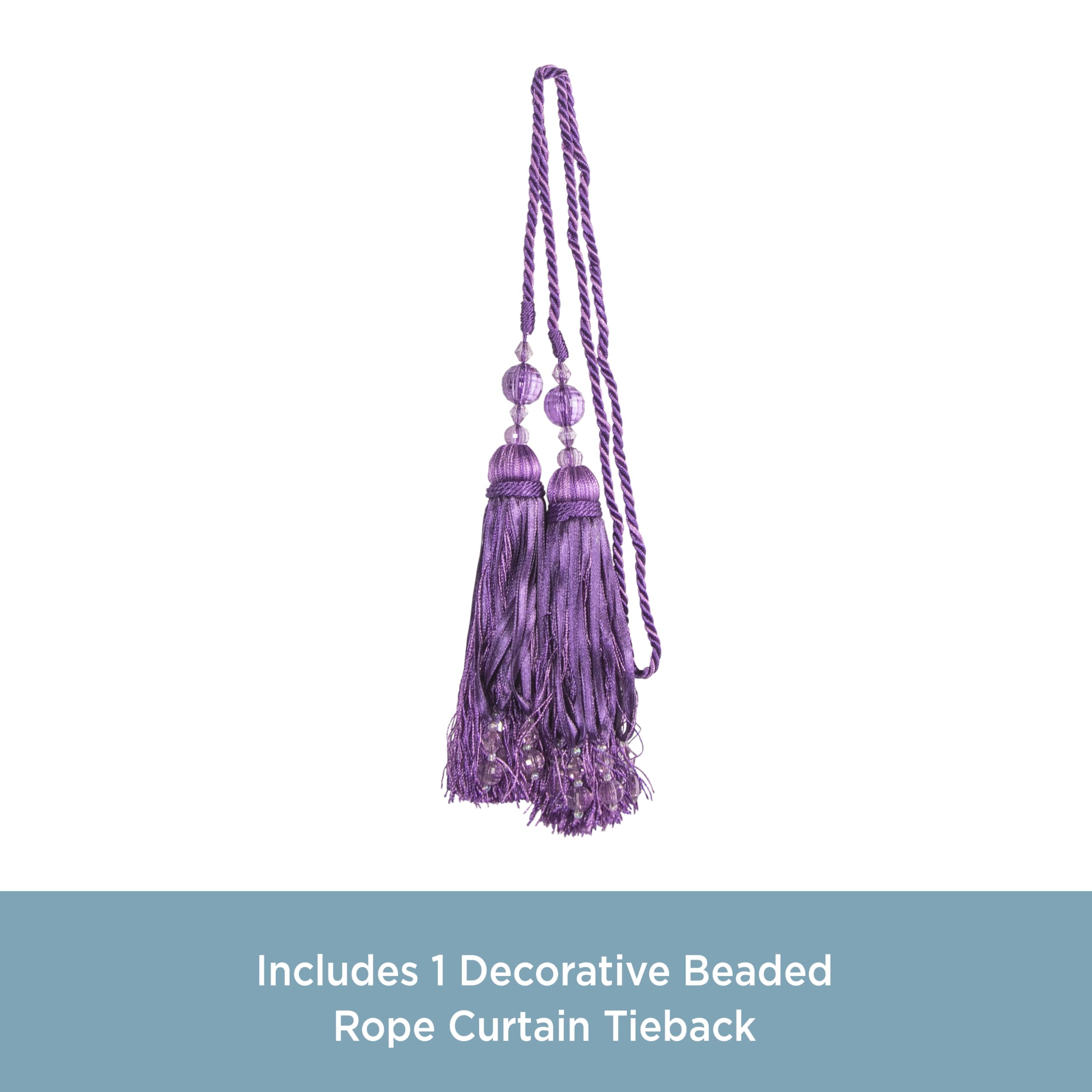 Kenney Tweener Jeweled Tassel Rope Window Curtain Tieback, Purple 21-Inch - Image 3