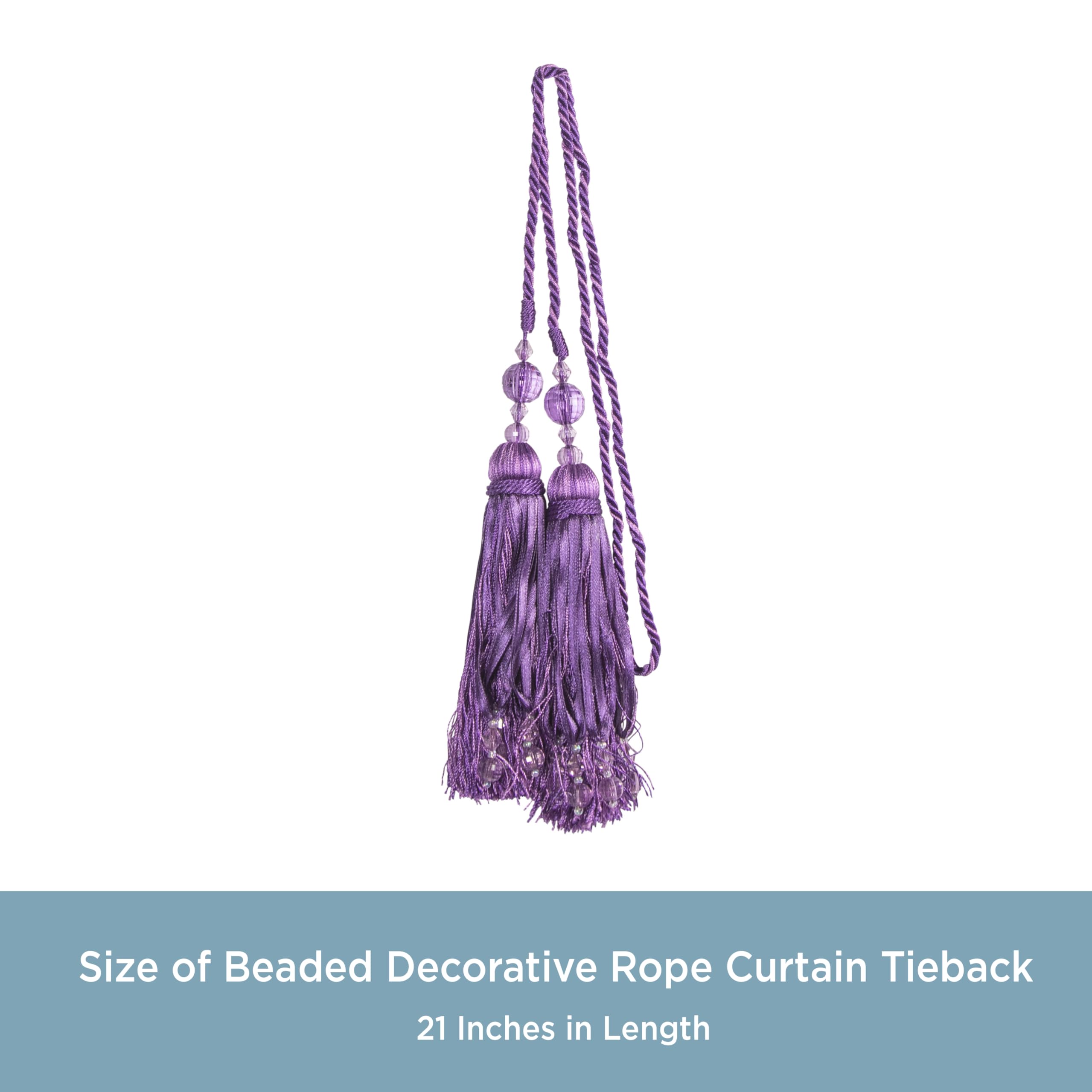 Kenney Tweener Jeweled Tassel Rope Window Curtain Tieback, Purple 21-Inch - Image 4