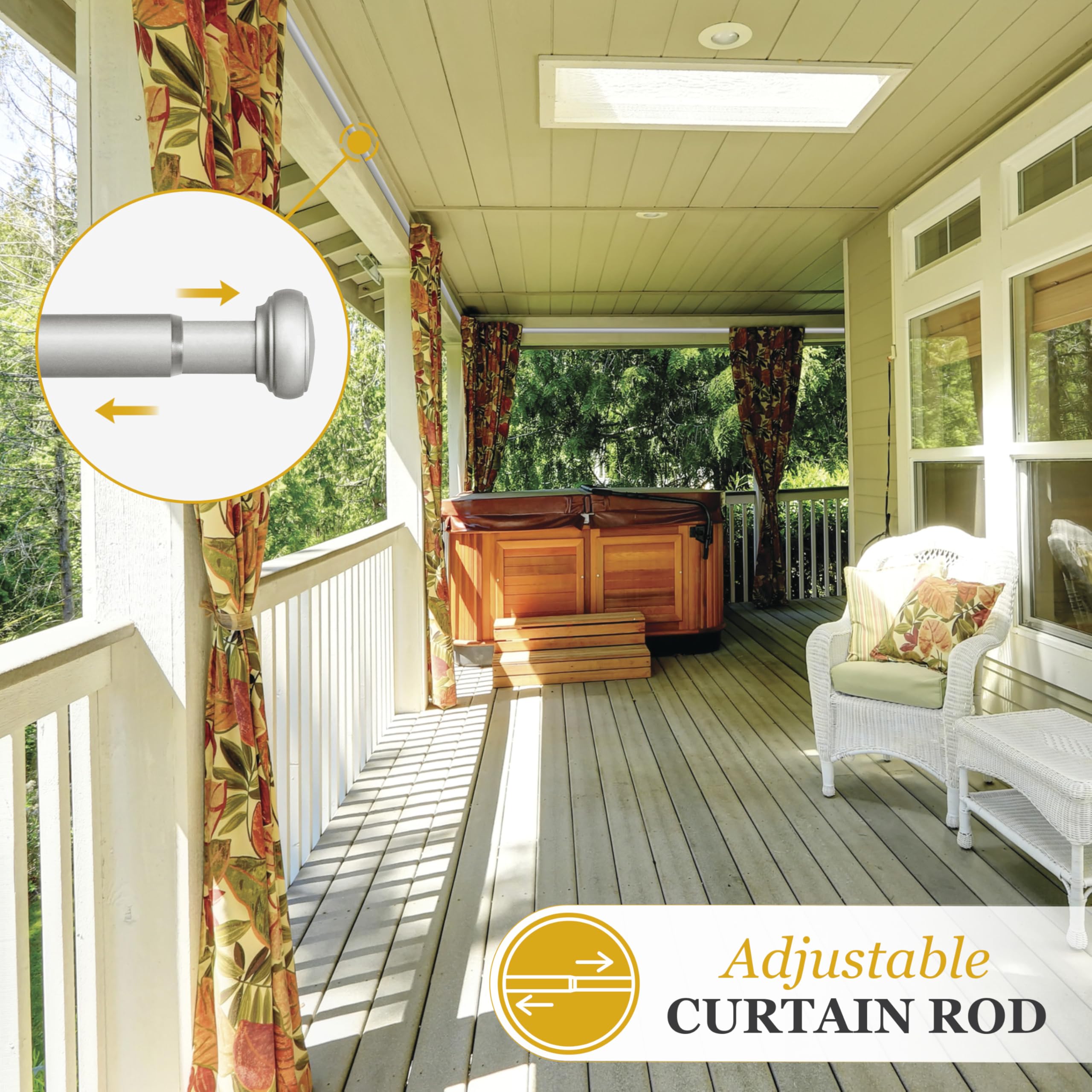 Kenney Weaver Cap End Indoor/Outdoor Brushed Nickel Silver Curtain Rod, Adjustable 37 to 72 Inch Rod for Windows and Patio - Image 3