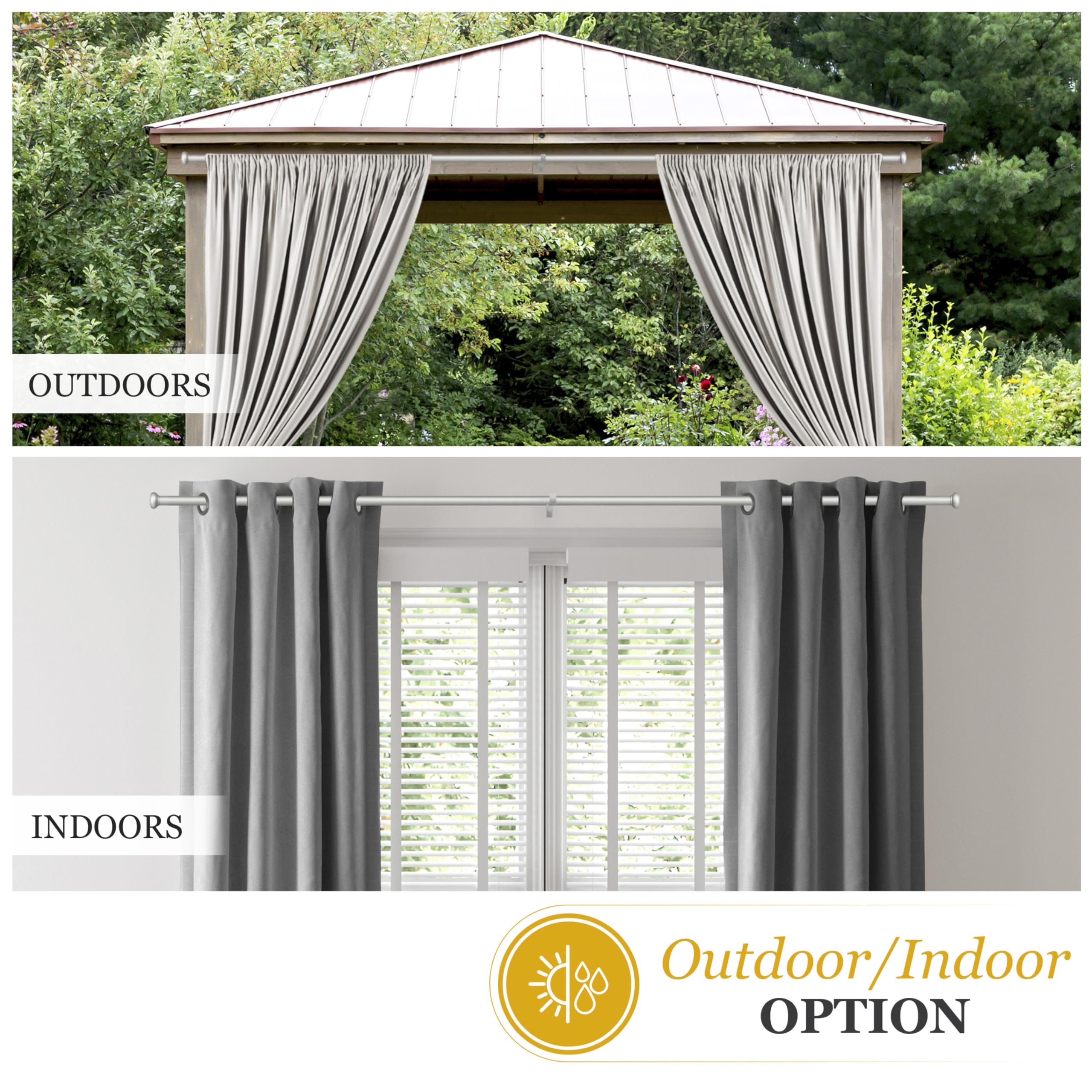 Kenney Weaver Cap End Indoor/Outdoor Brushed Nickel Silver Curtain Rod, Adjustable 37 to 72 Inch Rod for Windows and Patio - Image 4