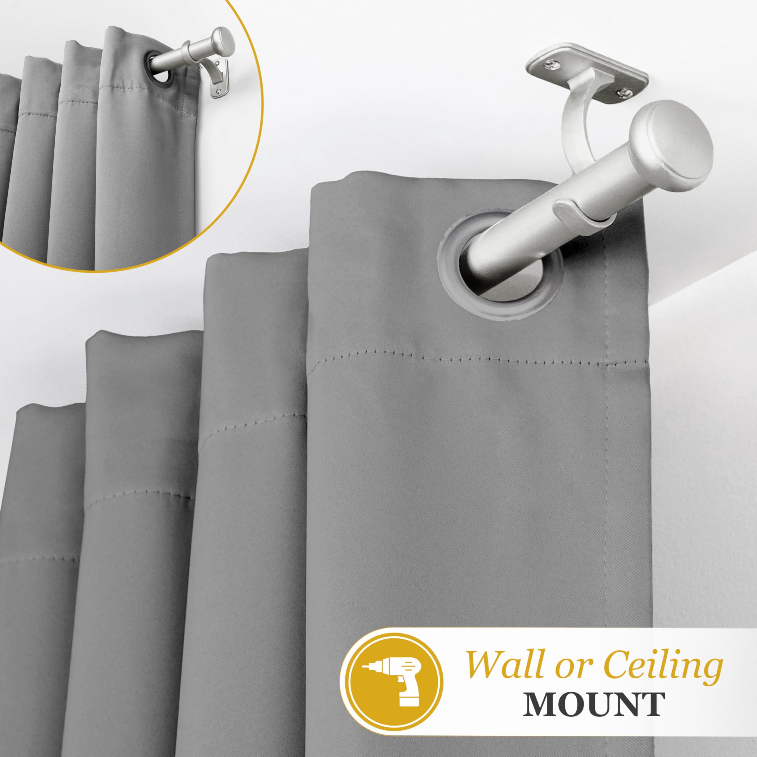 Kenney Weaver Cap End Indoor/Outdoor Brushed Nickel Silver Curtain Rod, Adjustable 37 to 72 Inch Rod for Windows and Patio - Image 5