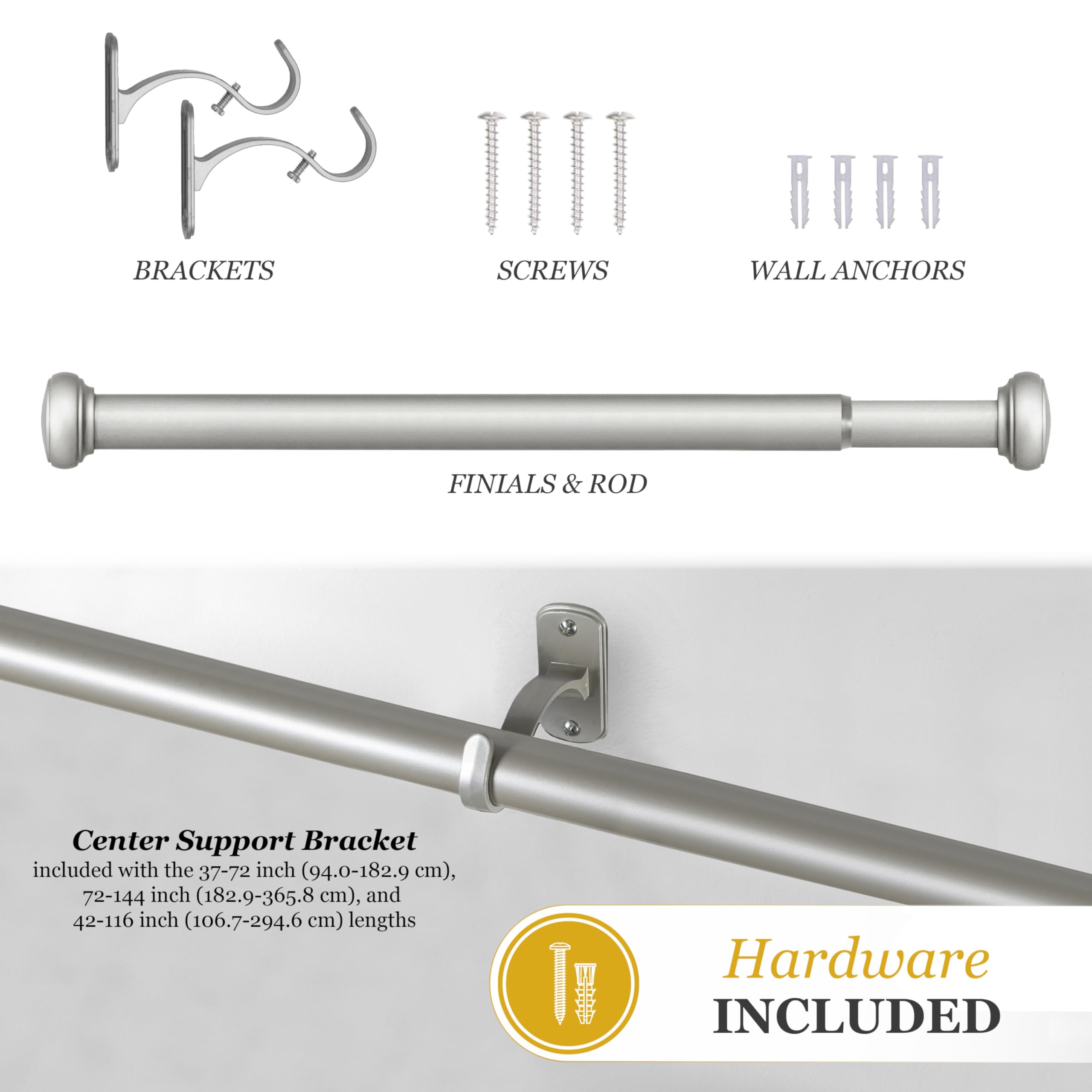 Kenney Weaver Cap End Indoor/Outdoor Brushed Nickel Silver Curtain Rod, Adjustable 37 to 72 Inch Rod for Windows and Patio - Image 7