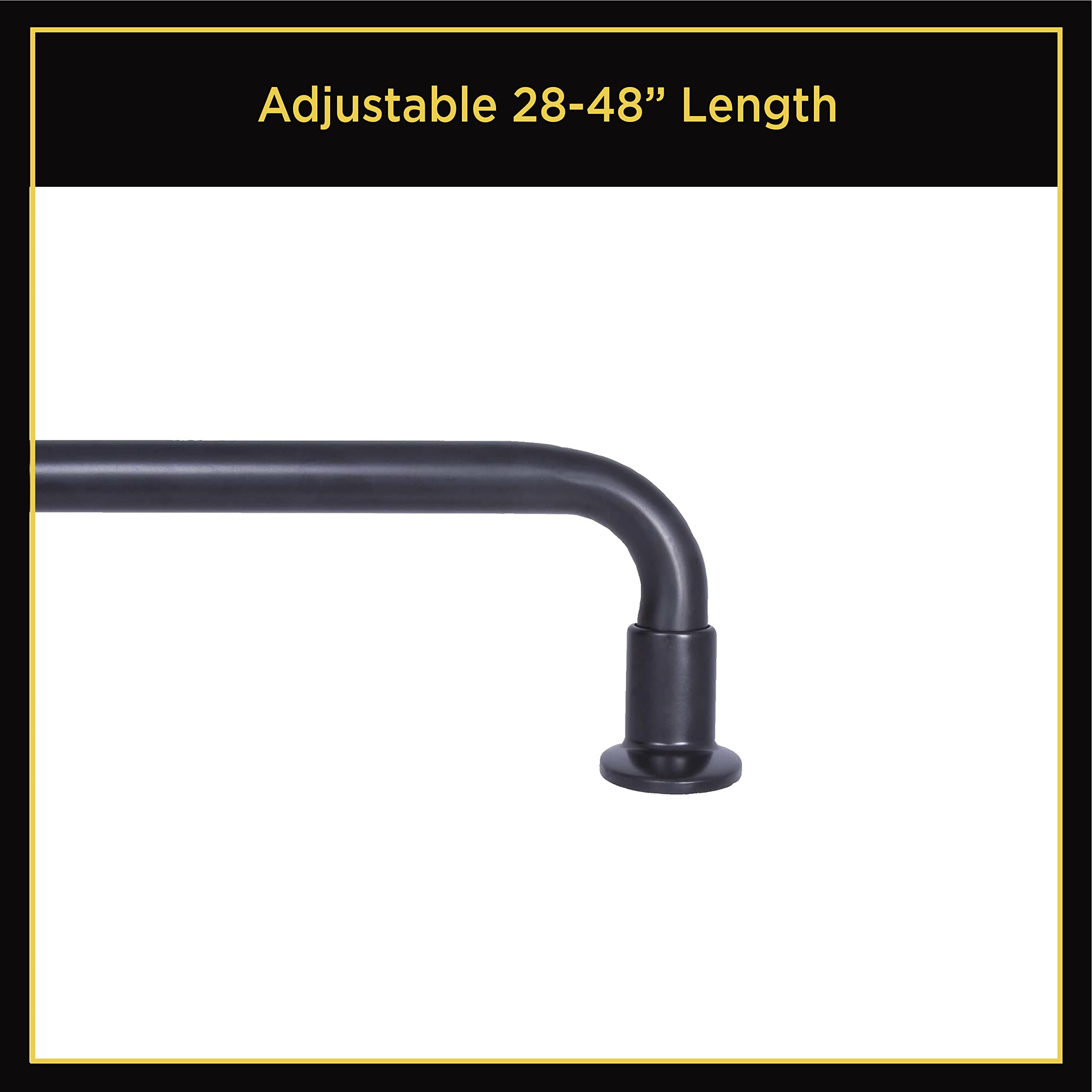 Lunar KL79230 Complete Blackout Room Darkening Wrap Around Curtain Rod, 28-48" Adjustable Length, Black Finish, 5/8" Diameter Steel Tube - Image 3