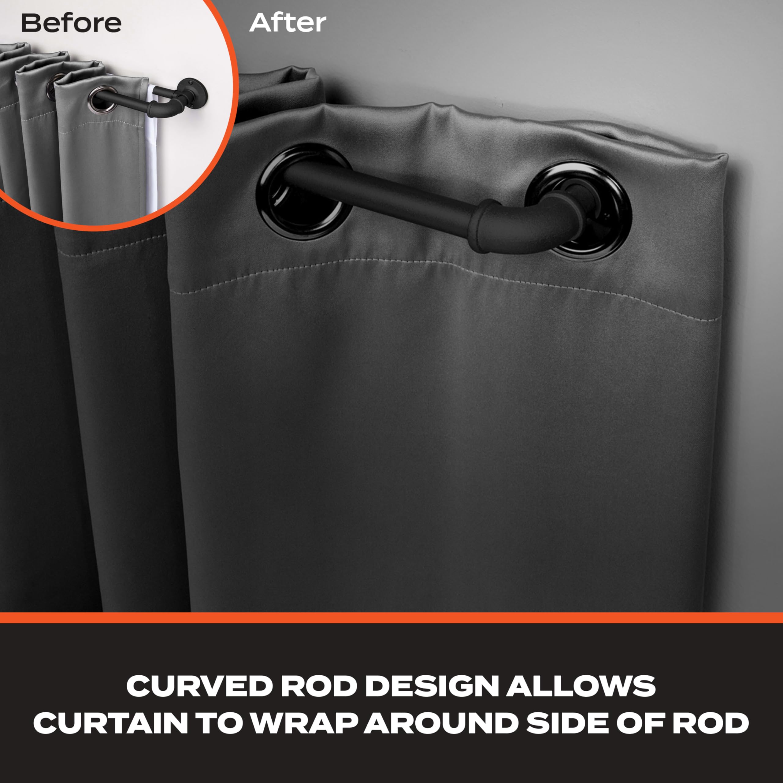 Sun Zero – Bronn Double Curtain Rod, Industrial Pipe Wraparound Design, Durable Textured Steel for Indoor/Outdoor Use, 3/4" & 5/8" Diameter, Adjustable 36–66", Matte Black - Image 3