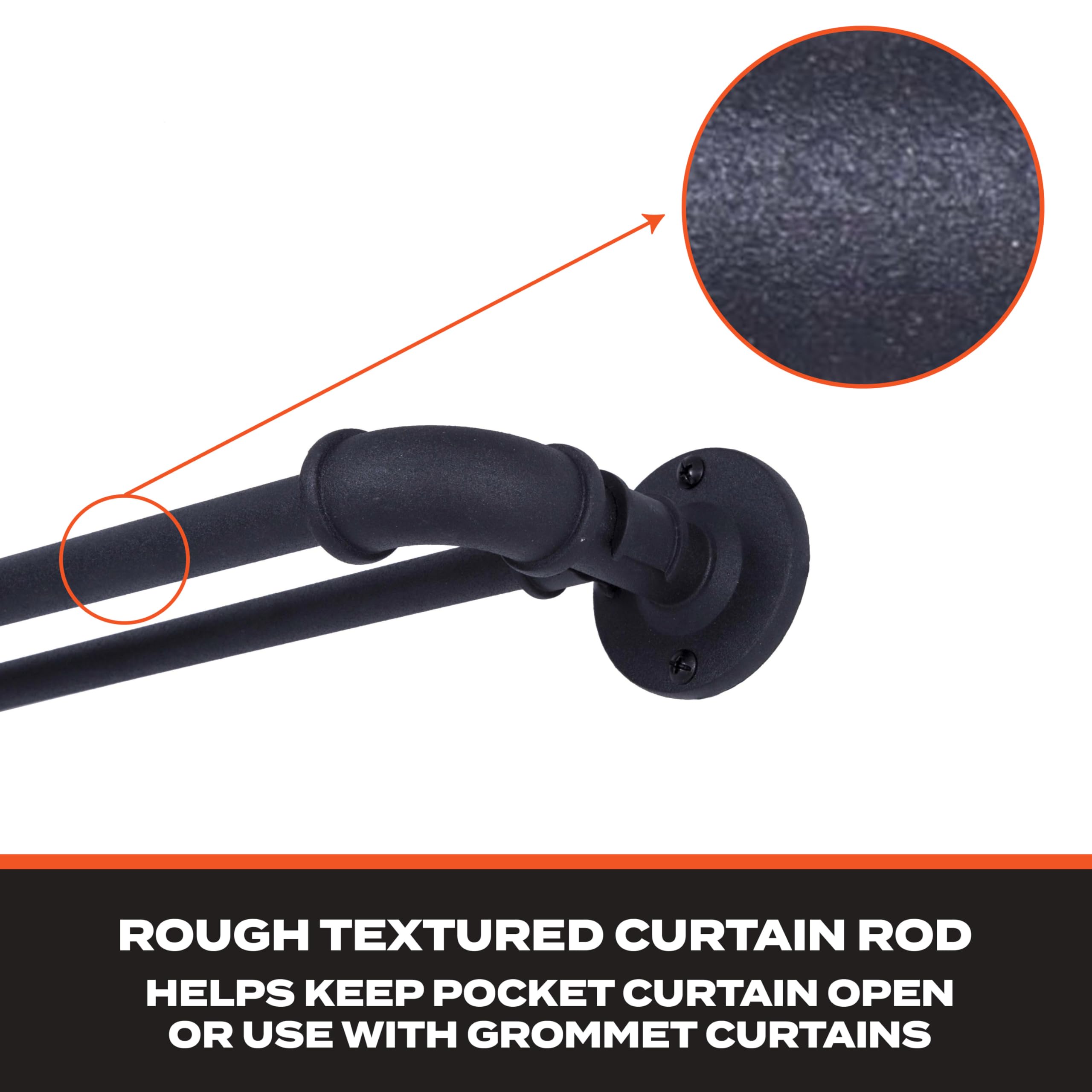 Sun Zero – Bronn Double Curtain Rod, Industrial Pipe Wraparound Design, Durable Textured Steel for Indoor/Outdoor Use, 3/4" & 5/8" Diameter, Adjustable 36–66", Matte Black - Image 8