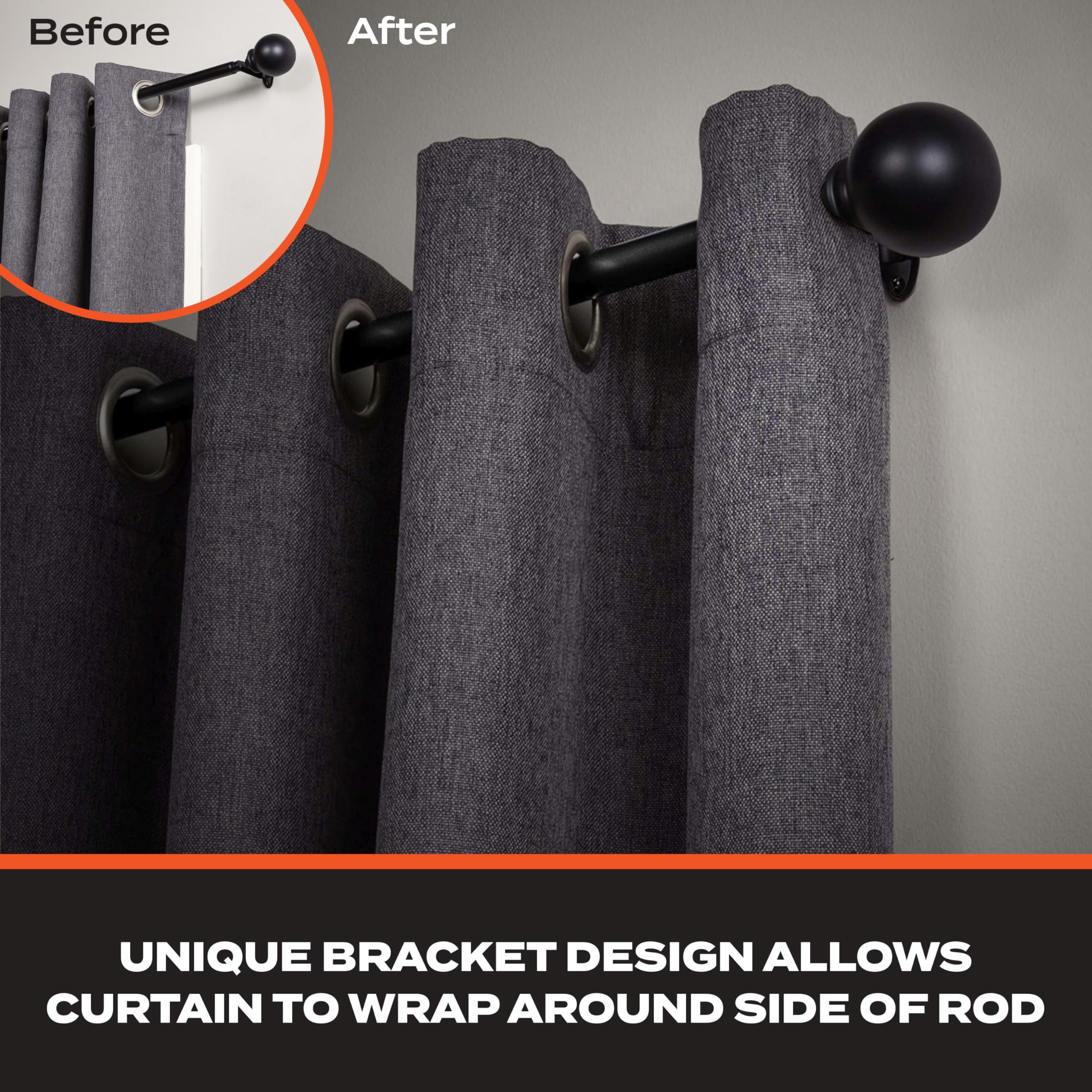 Sun Zero SN45045 Philip Ball End Blackout Room Darkening Wrap Around Decorative Curtain Rod, 36-66" Adjustable Length, Matte Black Finish, 3/4" Diameter Steel Tube - Image 3