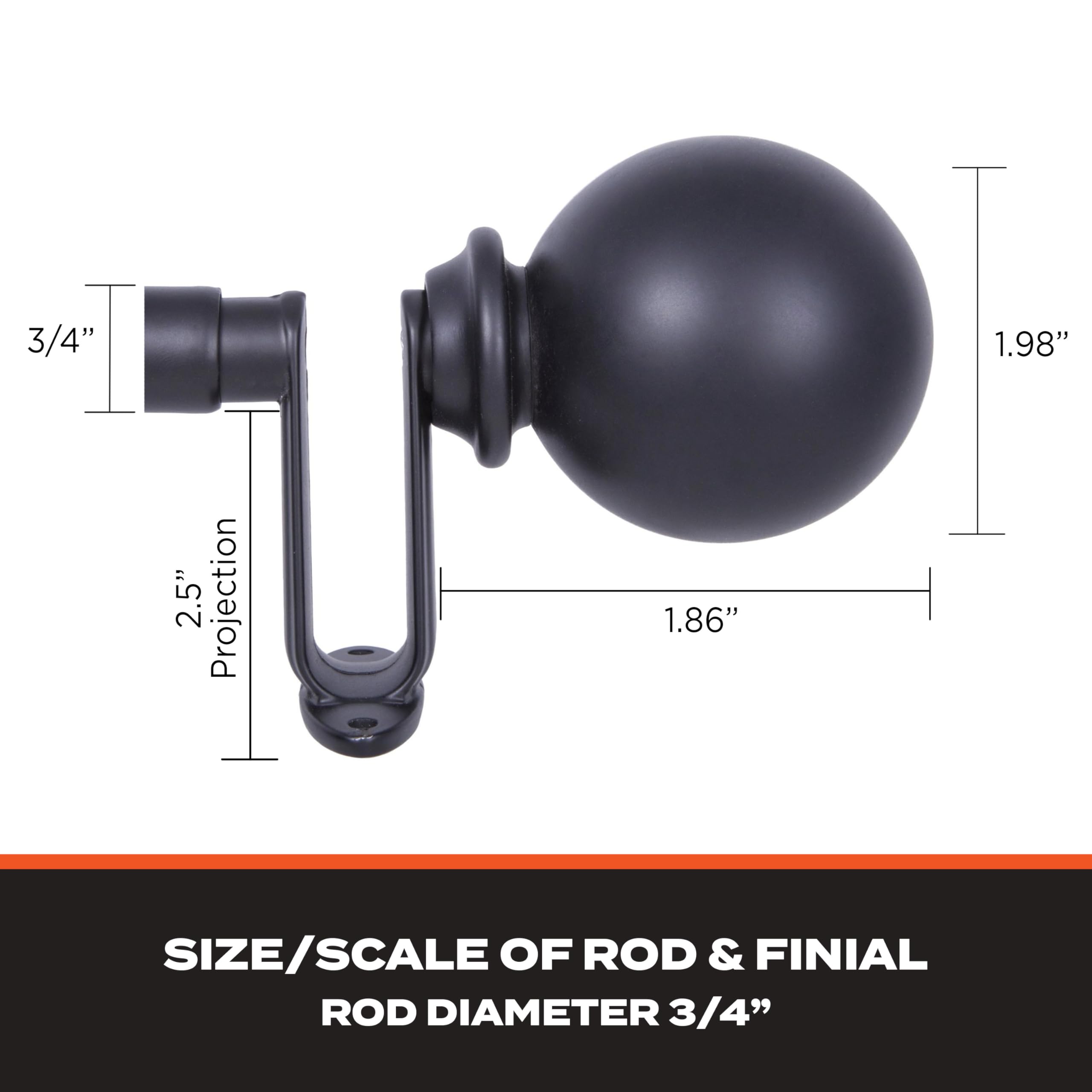 Sun Zero SN45045 Philip Ball End Blackout Room Darkening Wrap Around Decorative Curtain Rod, 36-66" Adjustable Length, Matte Black Finish, 3/4" Diameter Steel Tube - Image 5