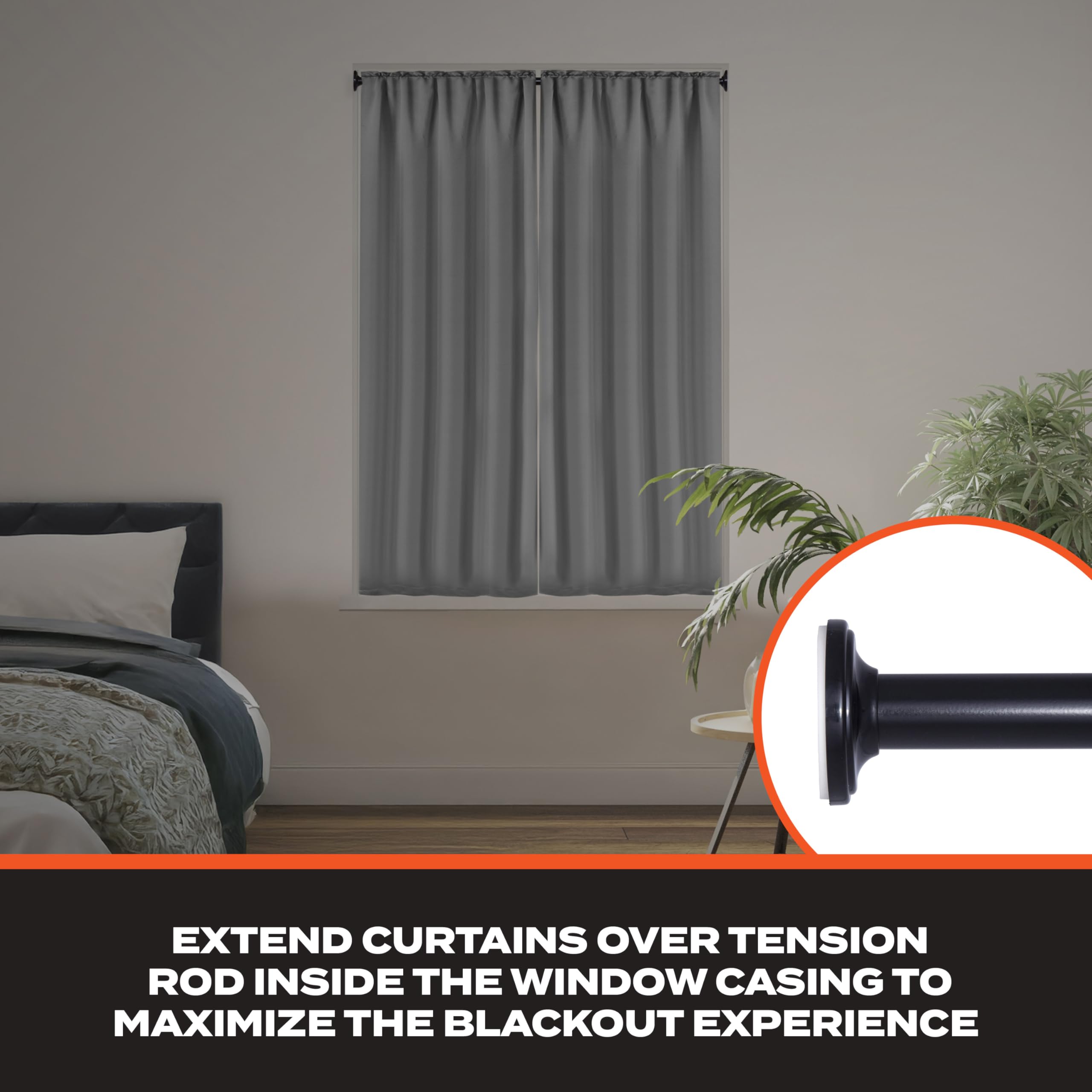 Sun Zero SN45055 Blackout Room Darkening Tension Rod, 28-60" Adjustable Length, Black Finish, 5/8" Diameter Steel Tube - Image 4